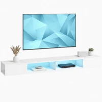 HOMCOM TV Stand with RGB LED Lights, Entertainment Center with Open Shelves for 75 Inch TV, White(m-13)