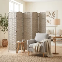 HOMCOM Folding Room Divider Screen 6 Panel 6' Tall Privacy Screen Freestanding Wood Partition for Home Office, Washed Oak(m-9)