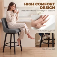 HOMCOM Bar Stools Modern Swivel Counter Height Stools Backrest Set of 2 Dark Grey(m-5)