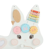 Qaba Easter Bunny Busy Board, Wooden Wall-Mounted Montessori Sensory Toys, Gift for Girls Boys for 1.5-6 Y, White(m-9)