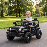 Qaba 12V Electric Car for Kids with Remote, Dual Motors, Rear Suspension, Soft Start, Music, Lights for 3-8 Years, Black(m-8)