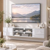 HOMCOM Floating TV Stand Cabinet for TVs up to 60", Wall Mounted TV Unit with Open Shelf, Storage Cupboards, White(m-1)