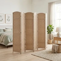 HOMCOM Folding Room Divider Screen 6 Panel 6' Tall Privacy Screen Freestanding Wood Partition for Home Office, Washed Oak(m-10)