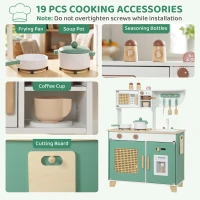 Qaba Wooden Play Kitchen Set with Microwave, Coffee Machine, Ice Maker & 19PCs Accessories, Gift for Ages 3-6 Years, Green(m-6)