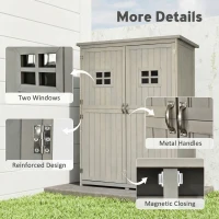 Outsunny 4x1.5ft Wooden Garden Sheds, Outdoor Storage with Windows and Double Door for Gardeners, Grey(m-6)