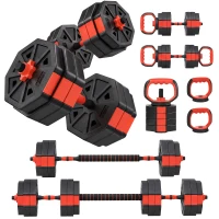Soozier 6-in-1 Adjustable Dumbbell Set, Used as Kettlebell, Barbell, Dumbbell, Push-Up Stand, 55lbs Free Weights Set, Red(m-9)