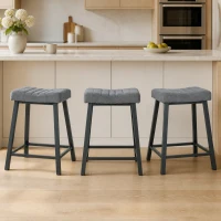 HOMCOM Set of 3 Bar Stools, Velvet Upholstered Counter Stools with Curved Seat and Footrest for Kitchen Island, Grey(m-1)
