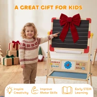 Qaba Art Easel for Kids, 3-in-1 Wooden Standing Kids Easel, Double-Sided Whiteboard Chalkboard, 360° Rotating for 3-8 Natural(m-7)
