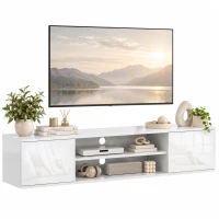 HOMCOM Floating TV Stand Cabinet for TVs up to 60", Wall Mounted TV Unit with Open Shelf, Storage Cupboards, White(m-13)