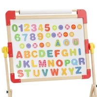 Qaba Art Easel for Kids, 3-in-1 Wooden Standing Kids Easel, Double-Sided Whiteboard Chalkboard, 360° Rotating for 3-8 Natural(m-9)