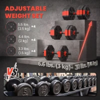 Soozier 6-in-1 Adjustable Dumbbell Set, Used as Kettlebell, Barbell, Dumbbell, Push-Up Stand, 55lbs Free Weights Set, Red(m-5)