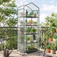 Outsunny 5 Tier Mini Greenhouse, Portable Outdoor Flower Stand with Shelf Clips, Indoor Greenhouse with Steel Frame, Transparent, 27.25" x 19.25" x 76", Clear(m-9)