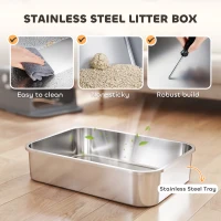 PawHut Stainless Steel Cat Litter Box with 95° Flip Lid, XXL Enclosed Metal Litter Box w/ Mat, Scoop, for Big Cats, 28"x20"x18"(m-6)