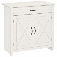 HOMCOM Farmhouse Sideboard Cabinet with Barn Doors Kitchen Buffet Cabinet with Drawer and Adjustable Shelf Stone White Wash