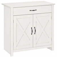 HOMCOM Farmhouse Sideboard Cabinet with Barn Doors Kitchen Buffet Cabinet with Drawer and Adjustable Shelf Stone White Wash(m-1)