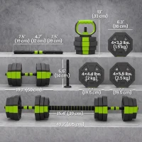 Soozier 6-in-1 Adjustable Dumbbell Set, Used as Kettlebell, Barbell, Dumbbell, Push-Up Stand, 55lbs Free Weights Set, Green(m-3)