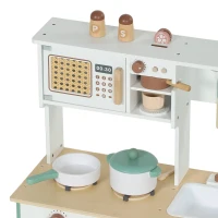 Qaba Wooden Play Kitchen Set with Microwave, Coffee Machine, Ice Maker & 19PCs Accessories, Gift for Ages 3-6 Years, Green(m-9)