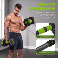 Soozier 6-in-1 Adjustable Dumbbell Set, Used as Kettlebell, Barbell, Dumbbell, Push-Up Stand, 55lbs Free Weights Set, Green(m-7)