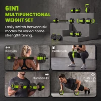 Soozier 6-in-1 Adjustable Dumbbell Set, Used as Kettlebell, Barbell, Dumbbell, Push-Up Stand, 55lbs Free Weights Set, Green(m-4)