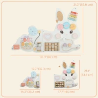 Qaba Easter Bunny Busy Board, Wooden Wall-Mounted Montessori Sensory Toys, Gift for Girls Boys for 1.5-6 Y, White(m-3)