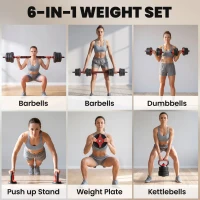 Soozier 66 lb 5-in-1 Adjustable Dumbbell Set Connector, Converts to Barbell, Kettlebell, Push-Up Stand and Plates(m-4)