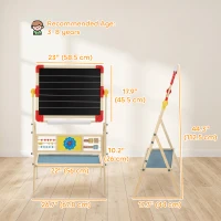Qaba Art Easel for Kids, 3-in-1 Wooden Standing Kids Easel, Double-Sided Whiteboard Chalkboard, 360° Rotating for 3-8 Natural(m-3)