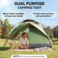 Outsunny Camping Tent, 2-3 Man Family Tent, 1000mm Waterproof, with Sewn-in Groundsheet and Carry Bag,  for Fishing, Dark Green(m-4)