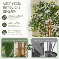 HOMCOM 4FT Artificial Banyan Tree Set of 2, Fake Potted Tree with Solid Wood Trunk and Pot for Indoor(m-4)
