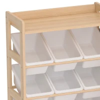 Qaba Wooden Toy Storage Organizer with Rolling Toy Chest, 2 Fabric Drawers, 2 Shelves and 9 Bins for Kids Rooms, Nursery(m-9)