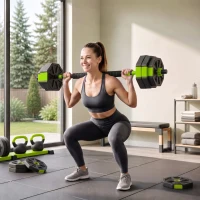 Soozier 6-in-1 Adjustable Dumbbell Set, Used as Kettlebell, Barbell, Dumbbell, Push-Up Stand, 55lbs Free Weights Set, Green(m-1)