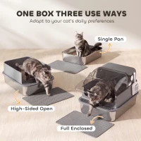 PawHut Stainless Steel Cat Litter Box with 95° Flip Lid, XXL Enclosed Metal Litter Box w/ Mat, Scoop, for Big Cats, 28"x20"x18"(m-5)