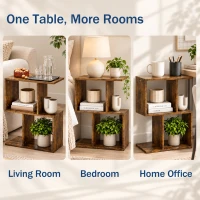 HOMCOM End Table, Narrow Side Table with Storage Shelves, S-Shaped, 3-Tier, 19.7" W x 7.7" D x 22.8" H, Rustic Brown(m-6)