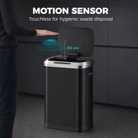 HOMCOM Automatic Trash Can, 13.2Gal / 50L Touchless Garbage Can with Soft-Close Lid, Stay Open, Stainless Steel, Black(m-4)