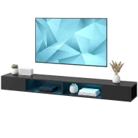 HOMCOM TV Stand with RGB LED Lights, Entertainment Center with Open Shelves for 75 Inch TV, Black Wood Grain(m-2)