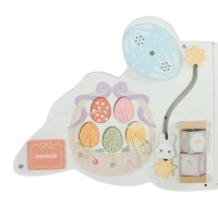 Qaba Easter Bunny Busy Board, Wooden Wall-Mounted Montessori Sensory Toys, Gift for Girls Boys for 1.5-6 Y, White(m-10)