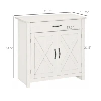 HOMCOM Farmhouse Sideboard Cabinet with Barn Doors Kitchen Buffet Cabinet with Drawer and Adjustable Shelf Stone White Wash(m-3)