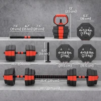 Soozier 6-in-1 Adjustable Dumbbell Set, Used as Kettlebell, Barbell, Dumbbell, Push-Up Stand, 55lbs Free Weights Set, Red(m-3)