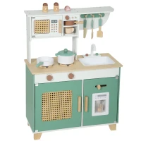 Qaba Wooden Play Kitchen Set with Microwave, Coffee Machine, Ice Maker & 19PCs Accessories, Gift for Ages 3-6 Years, Green(m-2)