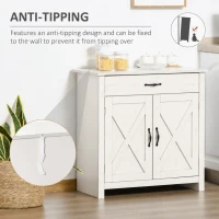 HOMCOM Farmhouse Sideboard Cabinet with Barn Doors Kitchen Buffet Cabinet with Drawer and Adjustable Shelf Stone White Wash(m-6)