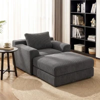 HOMCOM 51" Chair Bed, Corduroy Upholstered Sleeper Chair with Pillow, Dark Grey(m-8)