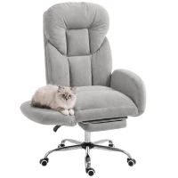 HOMCOM Cross Legged Office Chair with Footrest, 90°-180° Flip Armrests, Task Desk Chair, Light Grey(m-13)