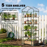 Outsunny 5 Tier Mini Greenhouse, Portable Outdoor Flower Stand with Shelf Clips, Indoor Greenhouse with Steel Frame, Transparent, 27.25" x 19.25" x 76", Clear(m-5)