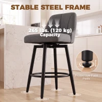 HOMCOM Bar Stools Modern Swivel Counter Height Stools Backrest Set of 2 Dark Grey(m-7)