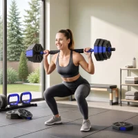Soozier 6-in-1 Adjustable Dumbbell Set, Used as Kettlebell, Barbell, Dumbbell, Push-Up Stand, 55lbs Free Weights Set, Blue(m-1)