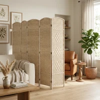 HOMCOM Folding Room Divider Screen 6 Panel 6' Tall Privacy Screen Freestanding Wood Partition for Home Office, Washed Oak(m-3)