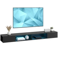 HOMCOM TV Stand with RGB LED Lights, Entertainment Center with Open Shelves for 75 Inch TV, Black Wood Grain(m-13)
