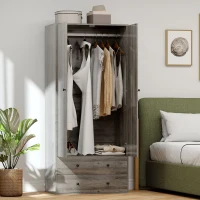 HOMCOM Modern Wardrobe Closet Armoire with 2 Drawers and Hanging Rod, Clothes Storage Organizer for Bedroom, Grey(m-9)