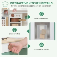 Qaba Wooden Play Kitchen Set with Microwave, Coffee Machine, Ice Maker & 19PCs Accessories, Gift for Ages 3-6 Years, Green(m-5)