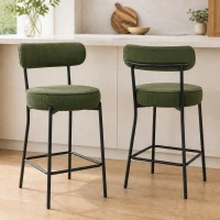 HOMCOM Set of 2 Barstools, Upholstered Corduroy Bar Stools with Backrest, Footrest for Kitchen Island, Dining Room, Green(m-1)