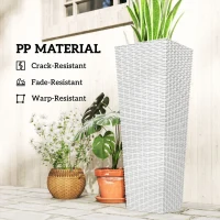 Outsunny 32 Inch Tall Planters for Outdoor Plants, Set of 2 Plastic Flower Pots with Drainage Holes, White(m-7)